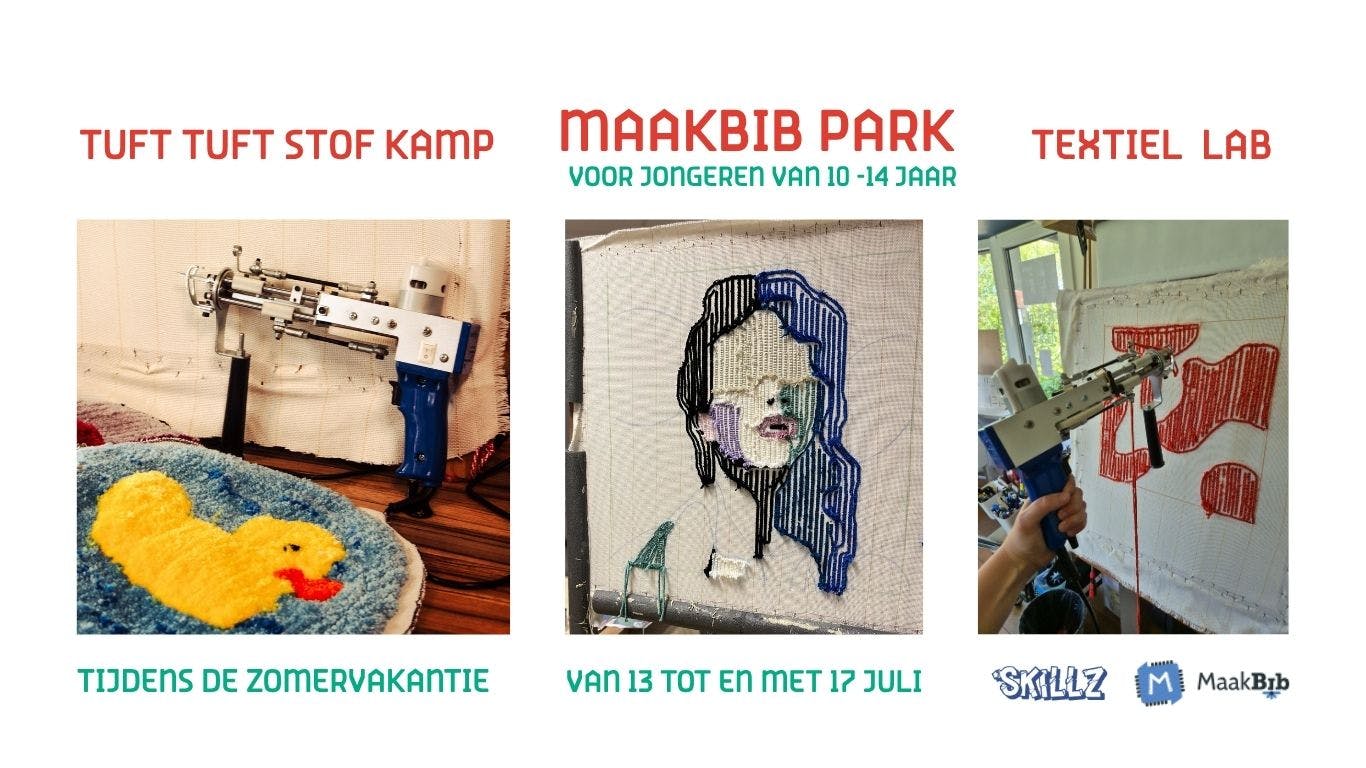 Foto's van zelfgemaakte tapijtjes en tuftpistool