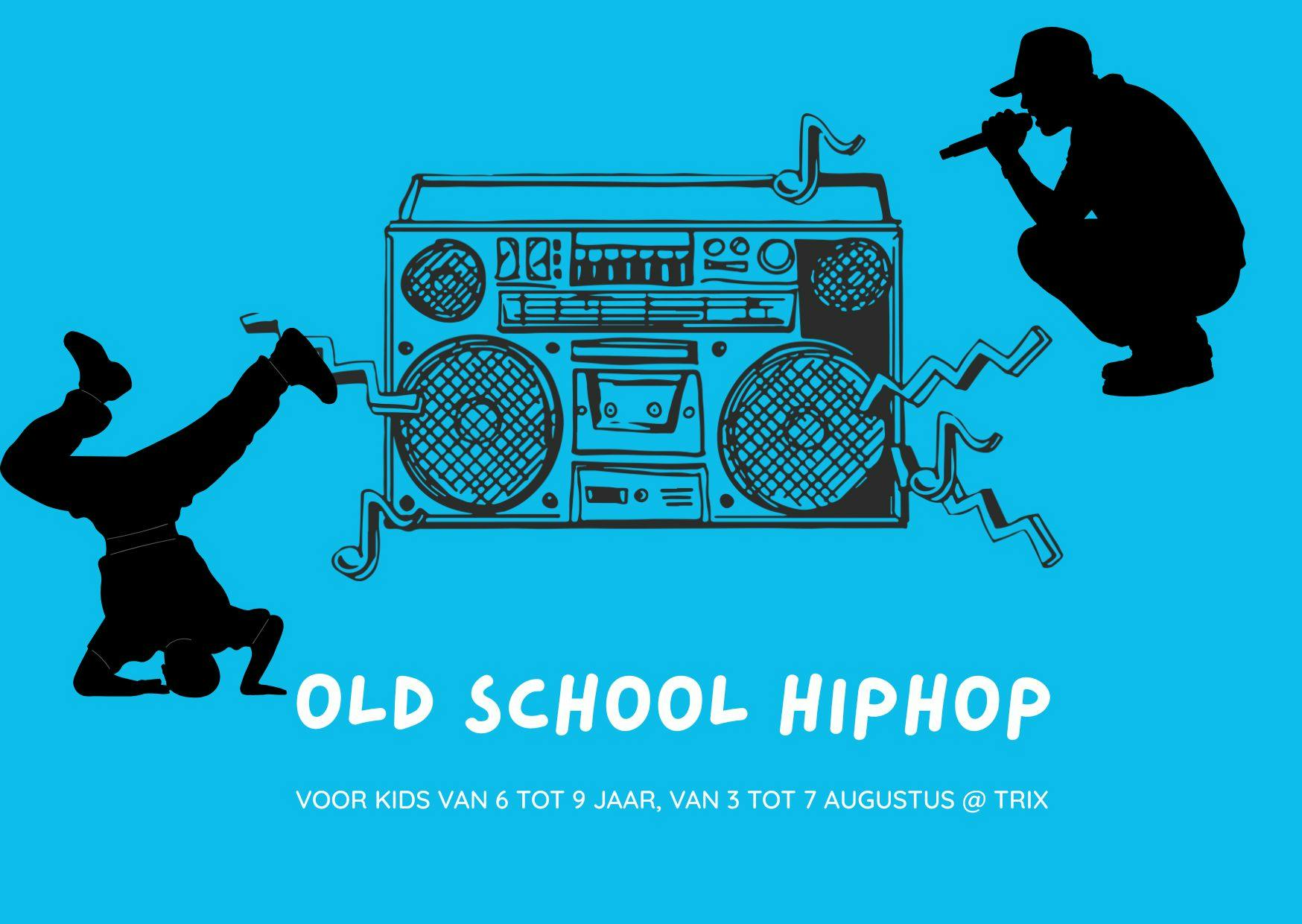 Kaart met speaker, breakdancer en rapper
